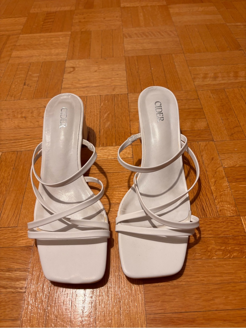 Cider White Strappy Square-Toe Heeled Sandals